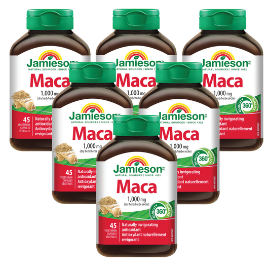 【優惠組合】6瓶 x Jamieson 瑪卡1000毫克，45粒素食膠囊