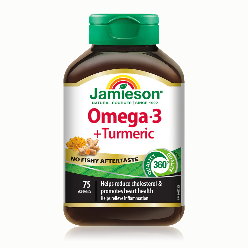 Jamieson Omega 3 + Turmeric, 75 softgels 健美生 bottle photo natvd