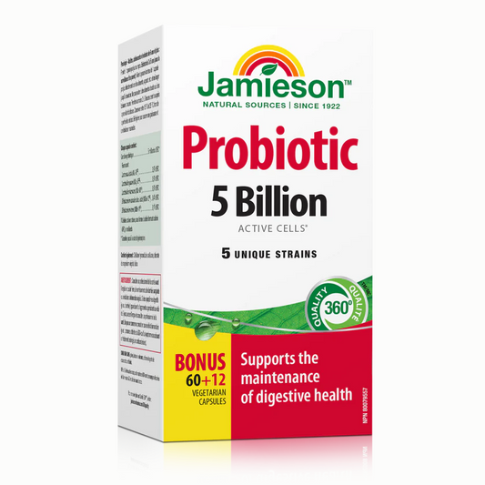 Jamieson Probiotic 5 Billion, 60 + 12 vegetarian caps