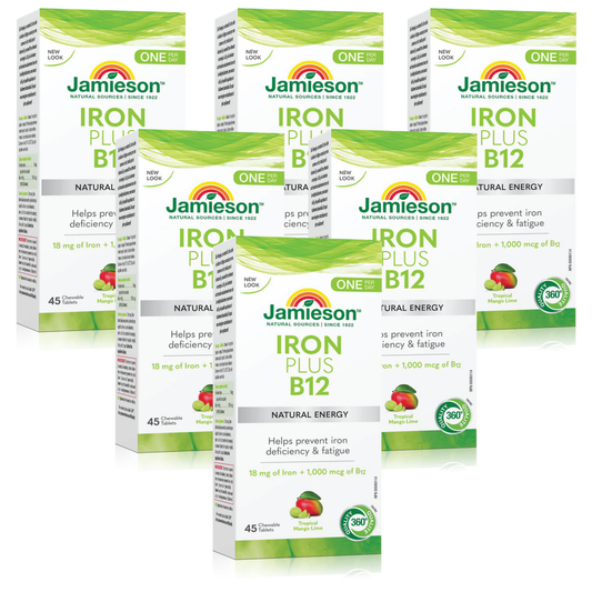 【優惠組合】6瓶 x Jamieson 鐵+維生素B12，咀嚼片45粒

