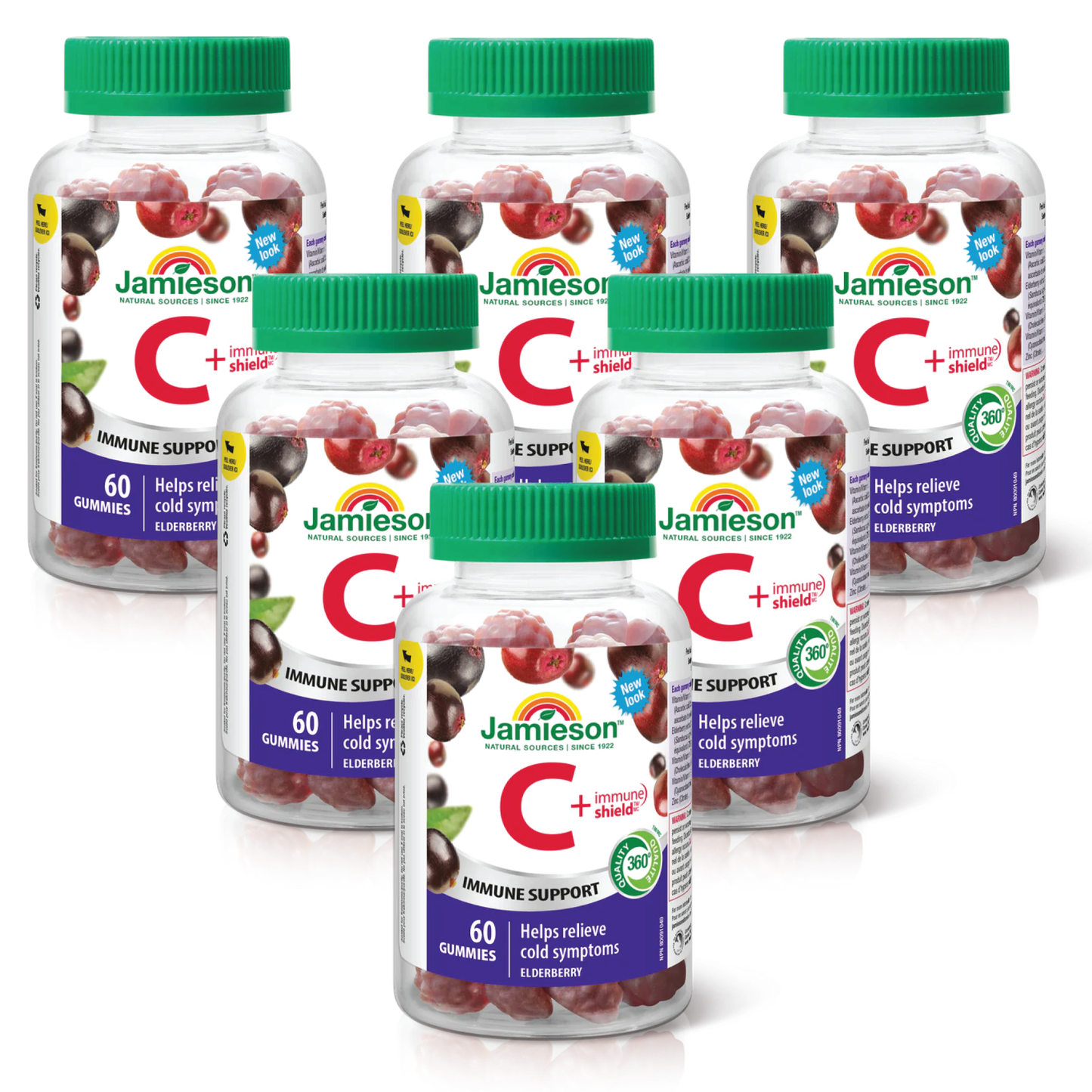 6 x Jamieson Vitamin C + Immune Shield Elderberry, 60 gummies Bundle