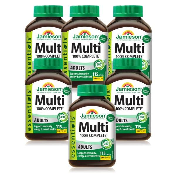6 x Jamieson Essentials 100% Complete Multivitamin for Adults, 115 caplets Bundle