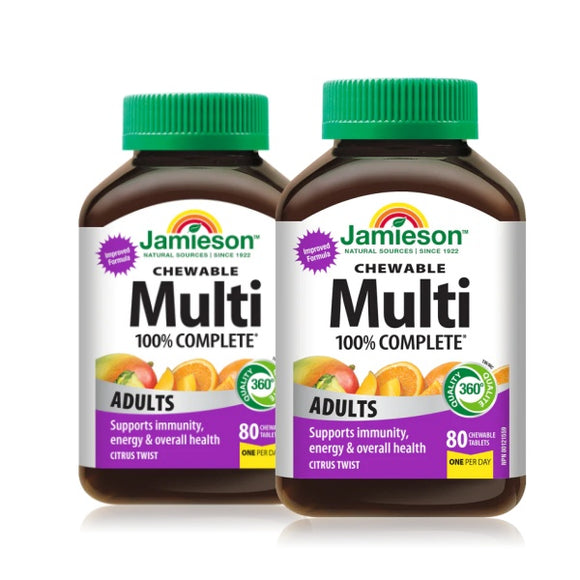 【優惠組合】2瓶 x  Jamieson 100％成人全效綜合維生素，80粒咀嚼片