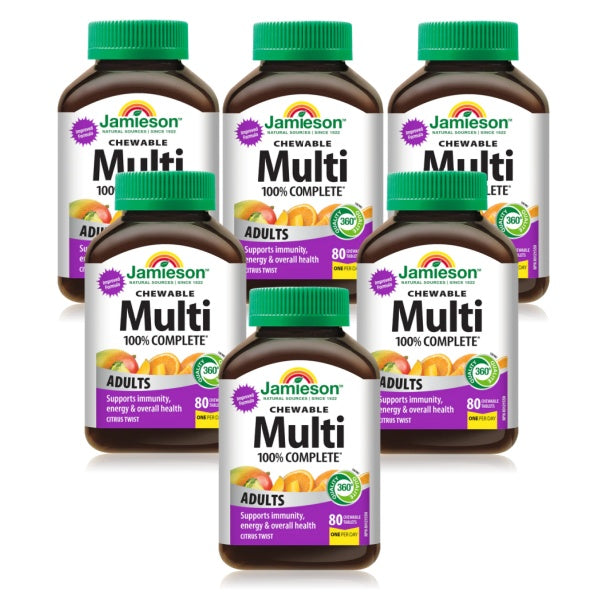 6 x Jamieson 100% Complete Multi 80 Chewable Citrus tabs Bundle