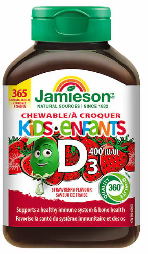 Jamieson Kids Chewable Vitamin D 400IU, Strawberry Flavor, 365 tabs