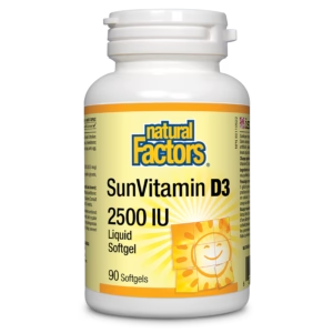 SunVitamin D3 supplement bottle with Natural Factors label on a white background natvd natural vitamin direct 