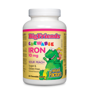 Natural Factors Big Friends Chewable Iron 10 mg, Sour Peach, 60 Chewable tables