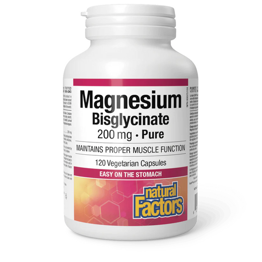 Natural Factors Magnesium Bisglycinate Pure 200 mg, 120 Vegetarian Capsules