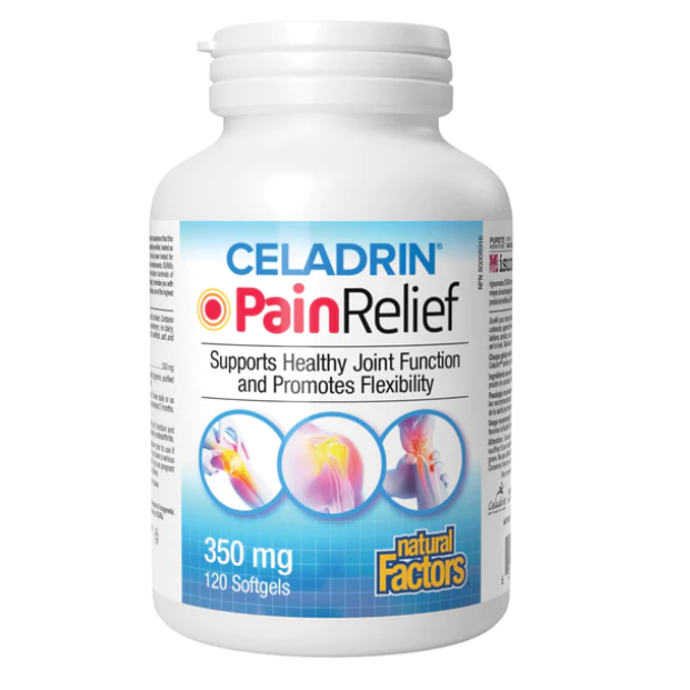 Bottle of Celadrin Pain Relief supplement on a white background natvd.com