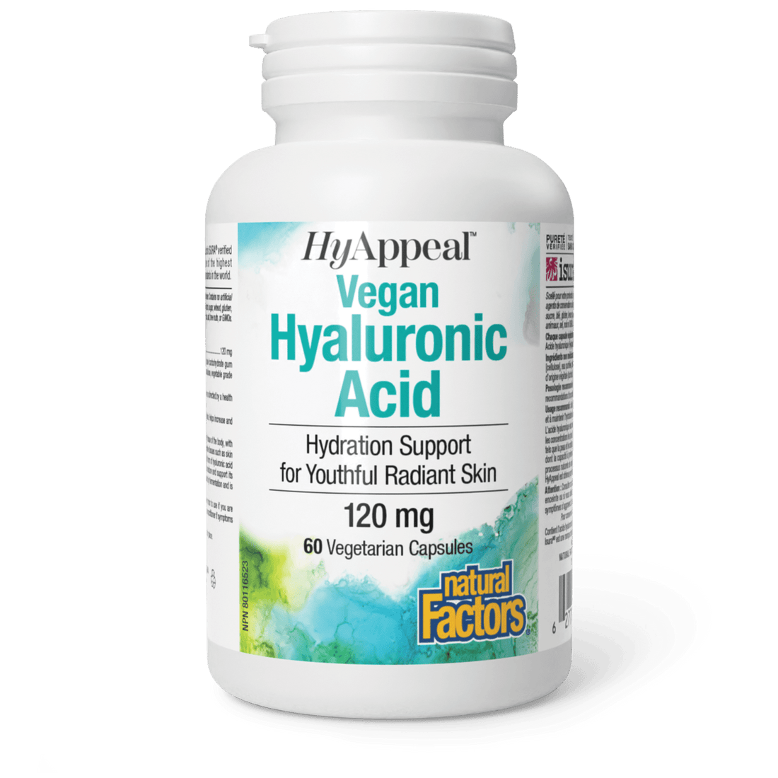 Bottle of HyAppeal Vegan Hyaluronic Acid supplement on a white background Natural Vitamin Direct Inc Shop Canadian