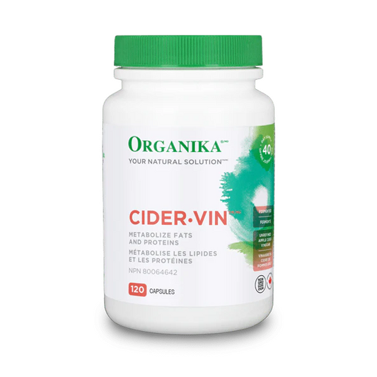 Organika Cider-Vin supplement bottle on a white background available online at natvd.com Natural Vitamin Direct Inc Canada