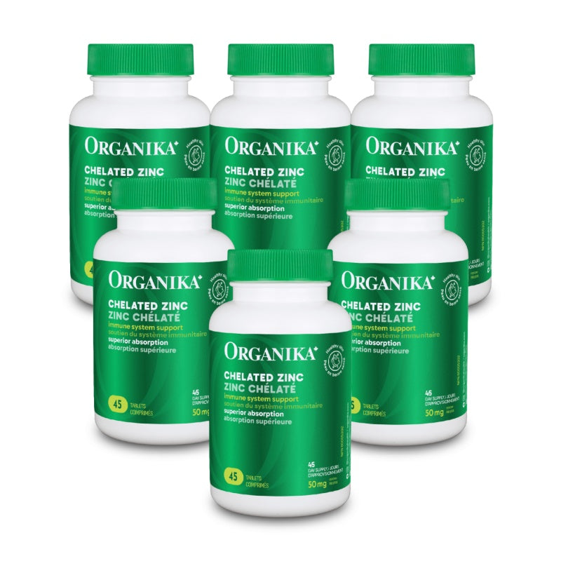 6x Organika Chelated Zinc 50mg 45 tablets Bundle