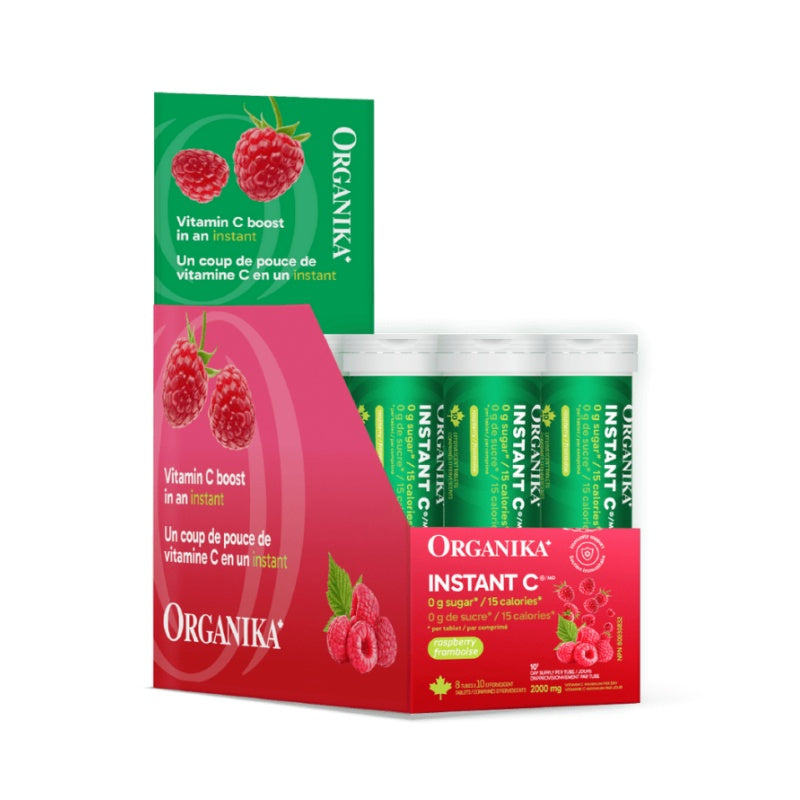 Organika Instant C Effervescent Raspberry 1000mg 10 tabs x 8 tubes