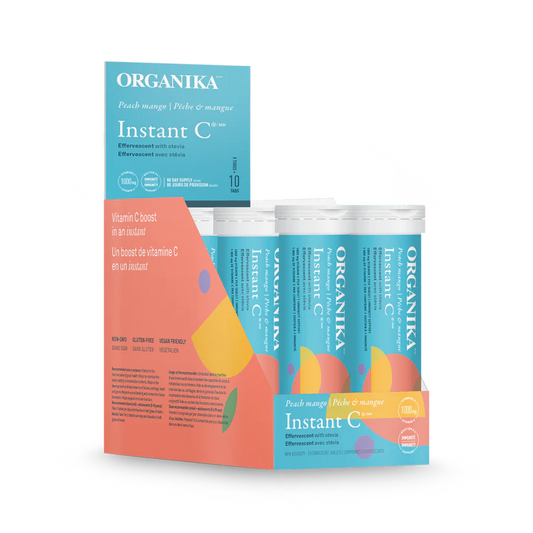 Organika Instant C Effervescent Peach Mango 1000mg 10 tabs x 8 tubes