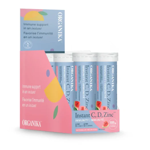 Organika Instant C, D, Zinc supplement packaging on a white background natvd natural vitamin direct 