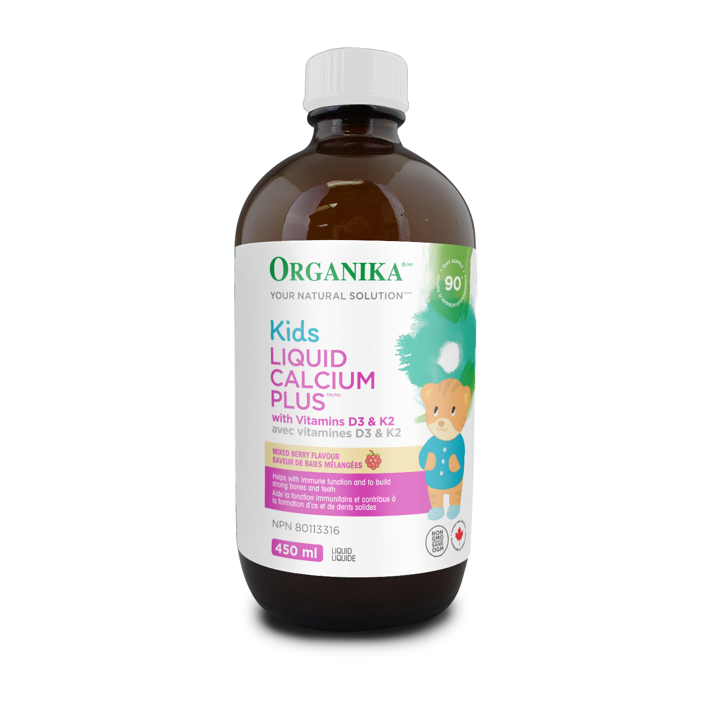Organika Kids Liquid Calcium Plus with Vitamins D3 & K2 Mixed Berry 450 ml