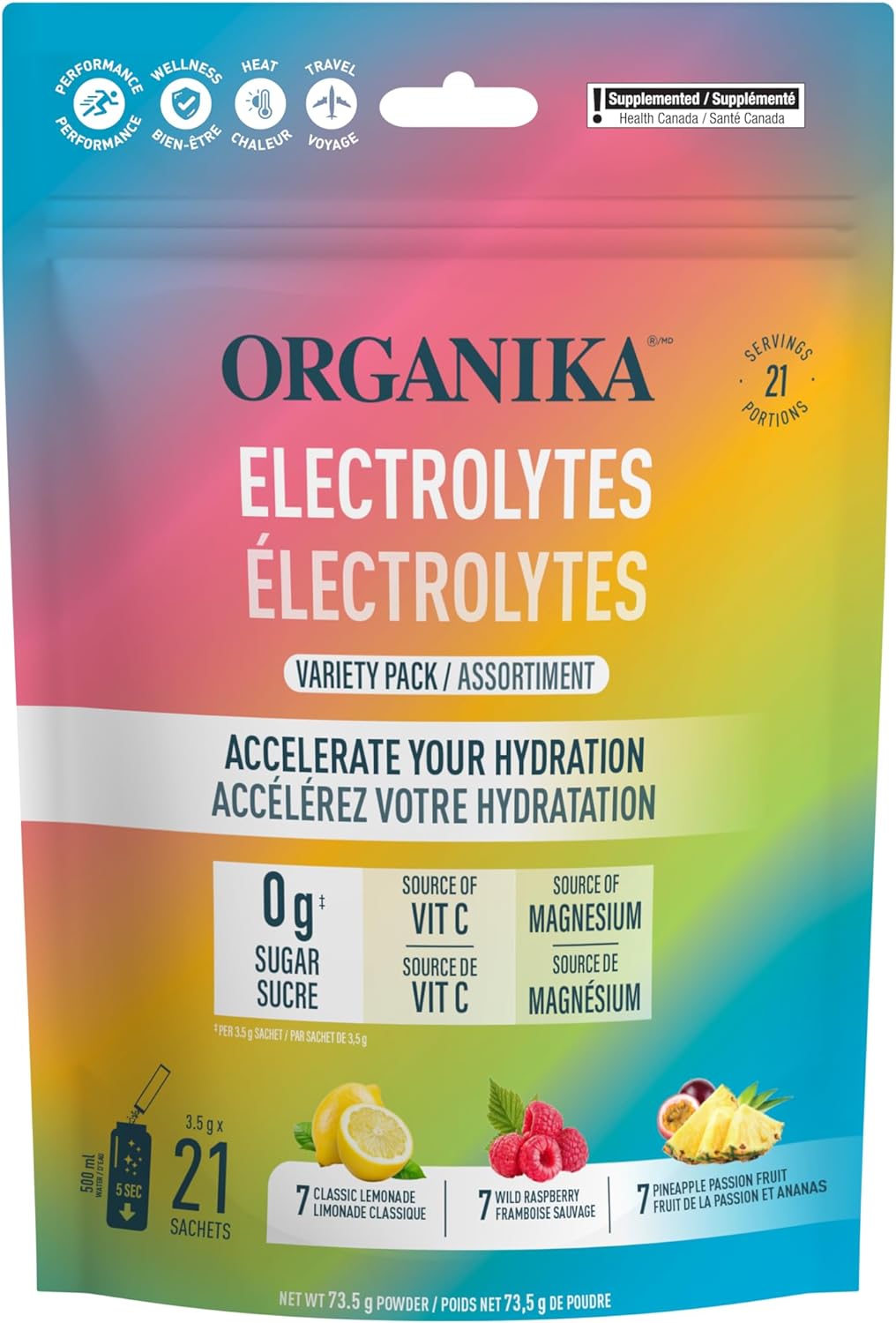 优格康 Organika Electrolytes Variety Pack 3.5 g x 21 Sachets Canadian Version 