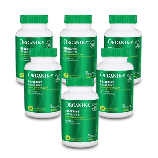 6x Organika Berberine 500 mg, Promotes cardiovascular well-being, 60 Vcaps Bundle