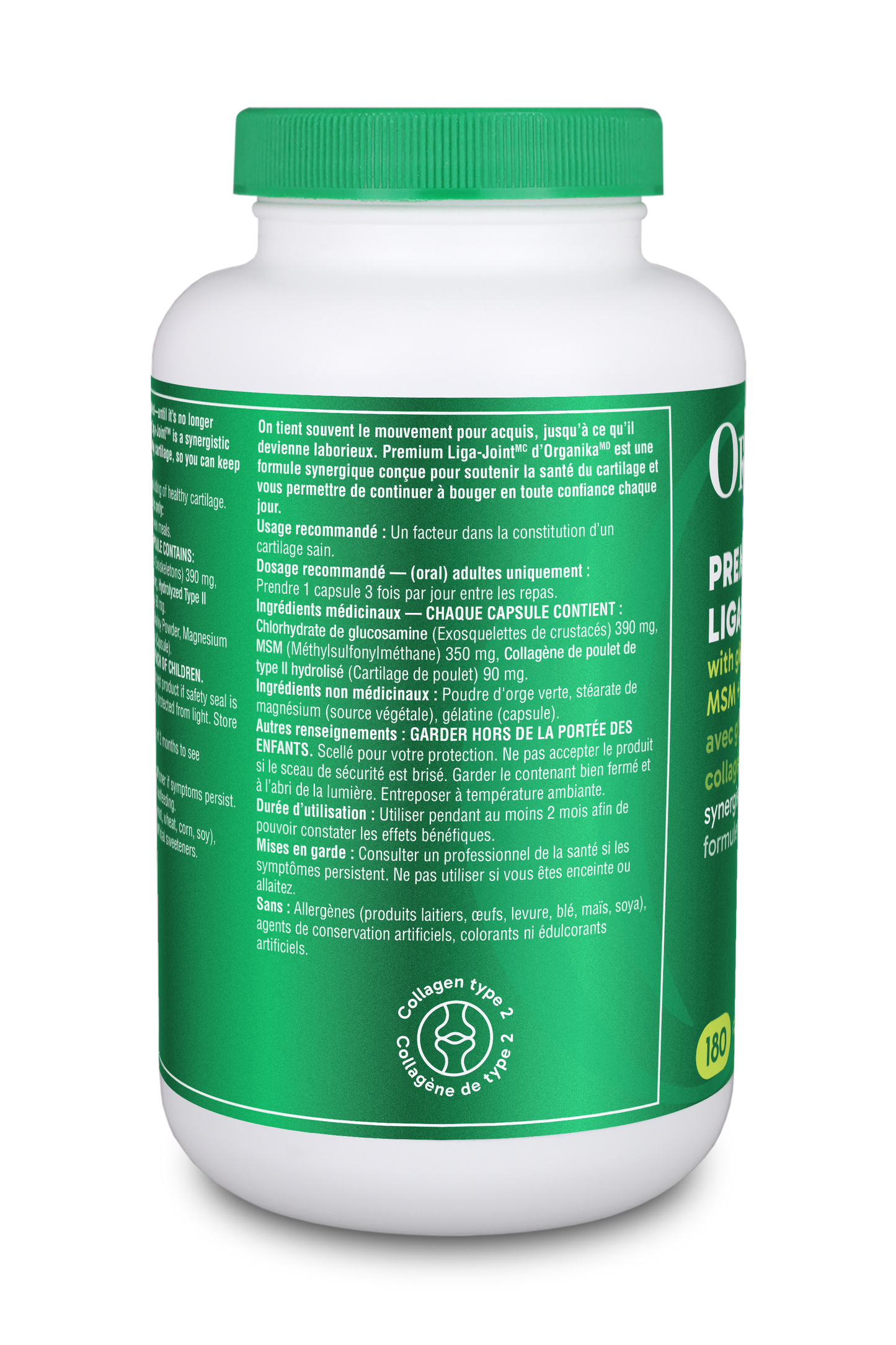 Organika II型极品活性骨胶原，关节灵，830毫克，180粒