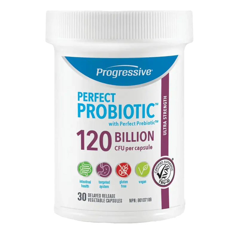 Progressive Perfect Probiotic 120 Billion 30 Veggie Caps - Gluten Free, Vegan, Helps with Digestive Health