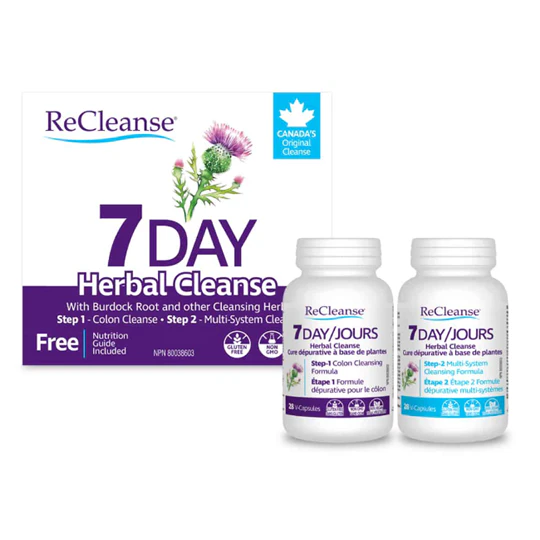 ReCleanse 7 Day Herbal Cleanse packaging and bottles on a white background