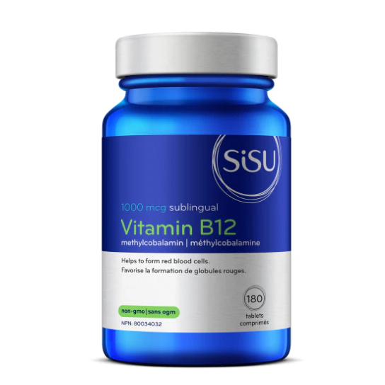 Blue Sisu vitamin B12 supplement bottle on a white background natural vitamin direct inc natvd