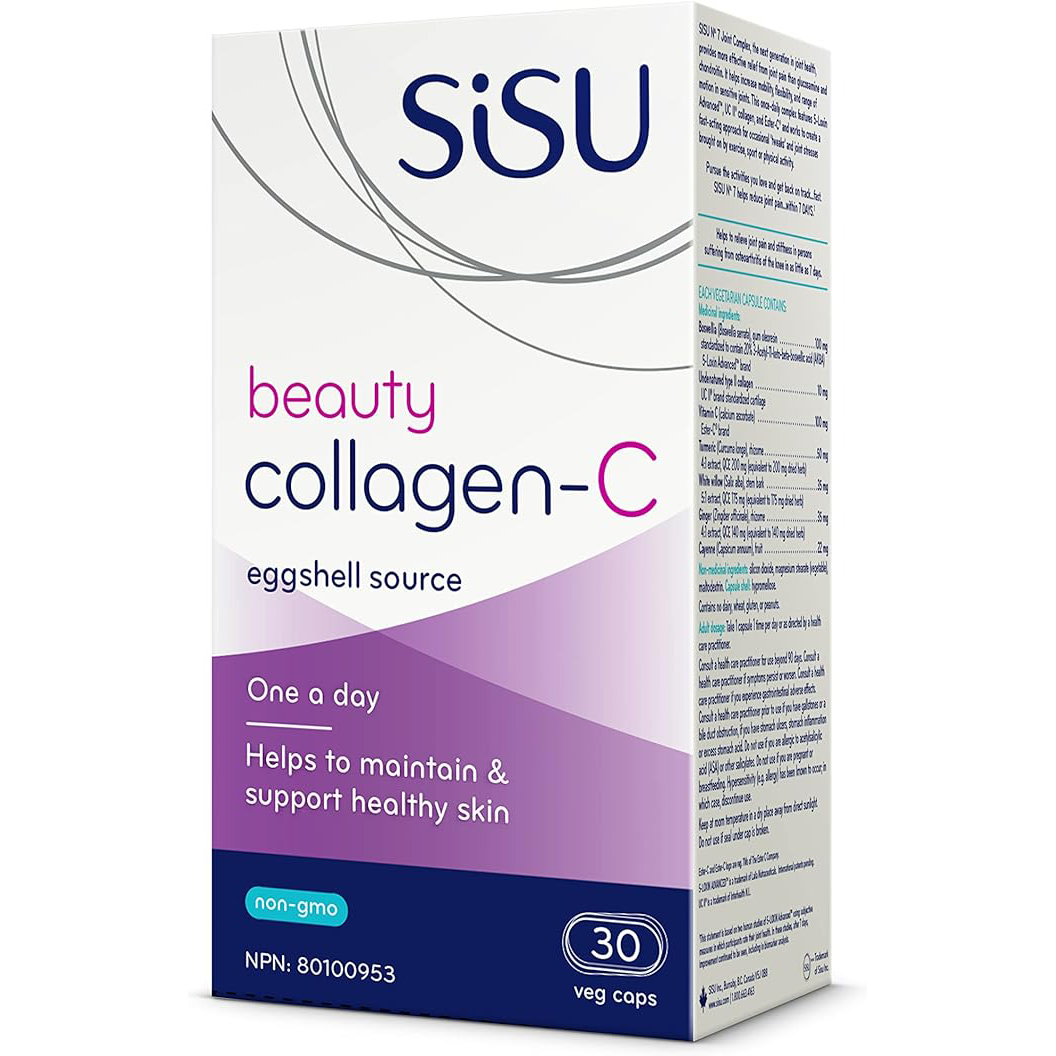 Sisu beauty collagen-C supplement box on a white background