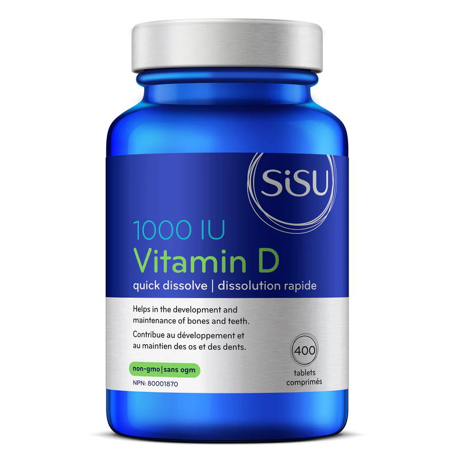 Blue bottle of SISU Vitamin D3 with white cap on a white background Natural Vitamin Direct Inc natvd.com