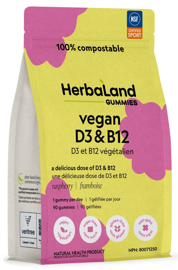 Herbaland Adult Essentials Vegan D3 & B12, 90 Gummies