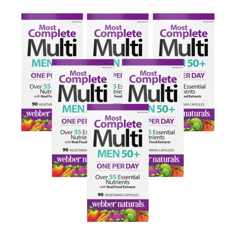 6x Webber Naturals  Men's 50+ Most Complete Multi 90 Vegetarian Capsules Bundle