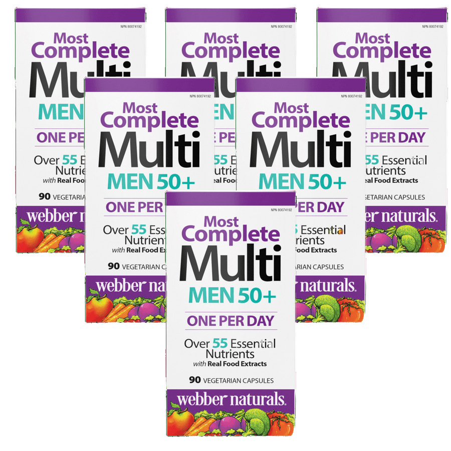 [優惠組合] 6瓶x Webber Naturals  男士50+ 綜合維他命, 90粒素食膠囊