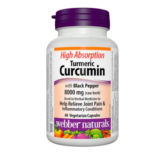 Bottle of Webber Naturals High Absorption Turmeric Curcumin supplement on a white background