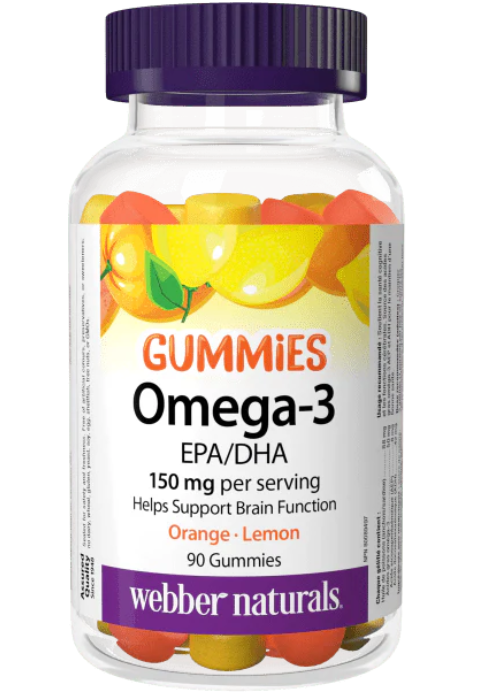 Webber Naturals Omega-3 魚油軟糖，50 mg EPA/DHA，橙子、櫻桃、檸檬味，90 粒