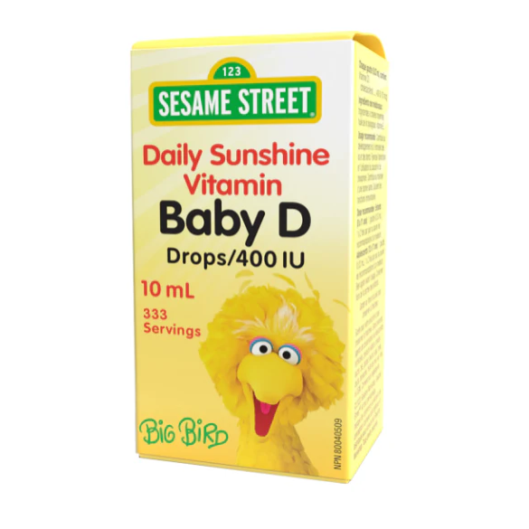 Box of Sesame Street Daily Sunshine Vitamin Baby D Drops on a white background natvd natural vitamin direct 