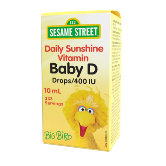 Box of Sesame Street Daily Sunshine Vitamin Baby D Drops on a white background natvd natural vitamin direct 