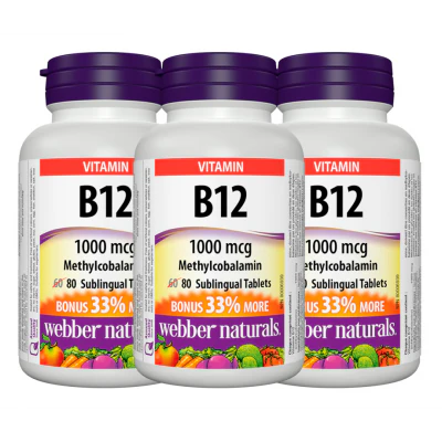 [優惠組合] 3瓶 x Webber Naturals 維生素B12，1000微毫克，舌下溶解，80锭