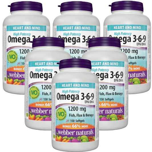 6x Webber Naturals Omega3-6-9 1200mg 150 sg Bonus Bundle
