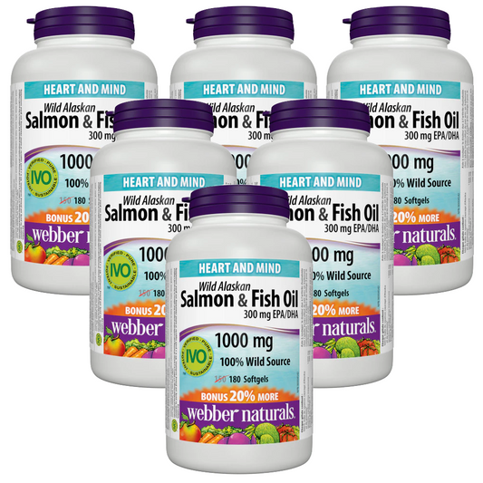6x Webber Naturals Wild Salmon & Fish Oil 1000 mg, 150+30 softgels Bonus Bundle