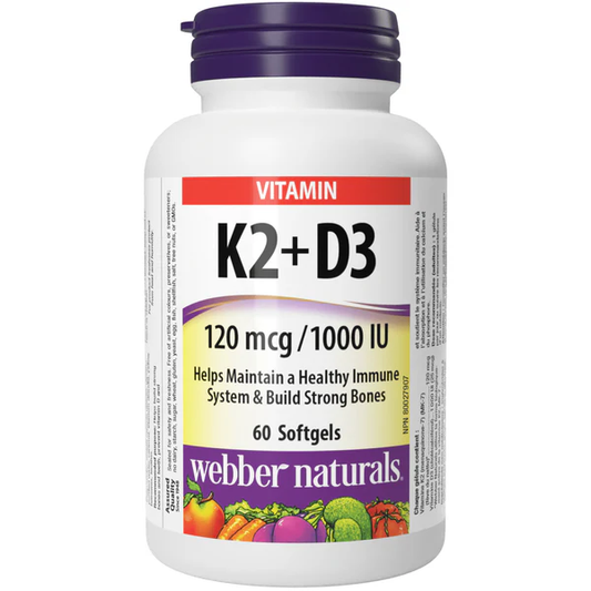 Webber Naturals Vitamin K2+D3 supplement bottle on a white background natvd natural vitamin direct 