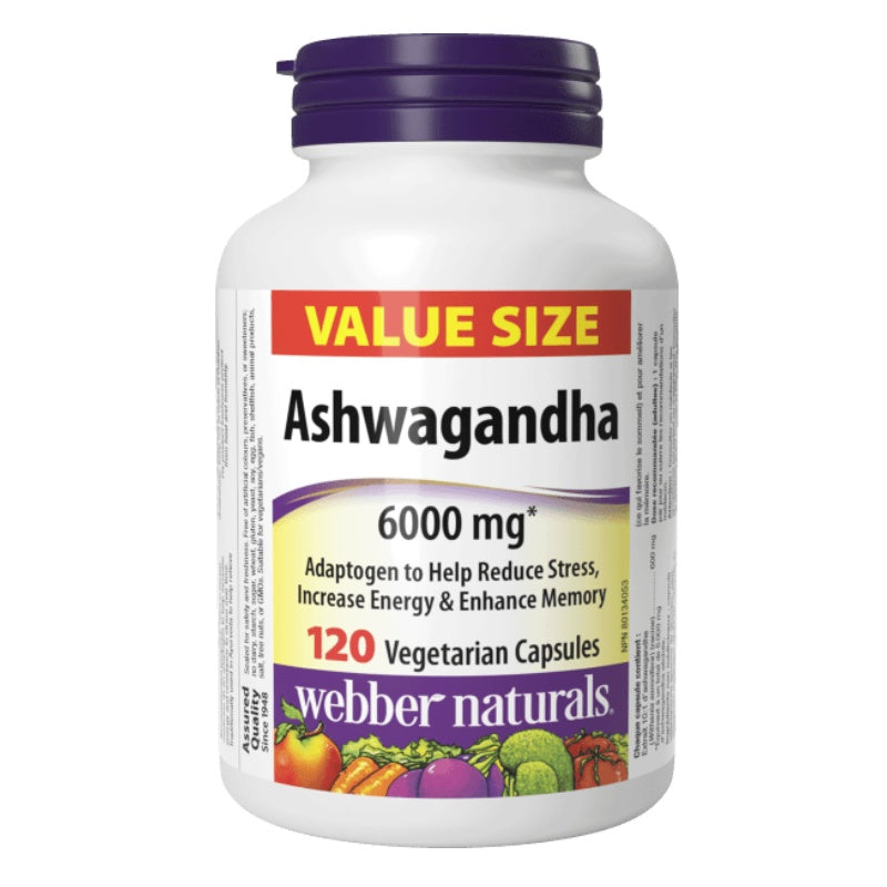 Webber Naturals Ashwagandha, 6000mg, 120 Vegetarian Capsules