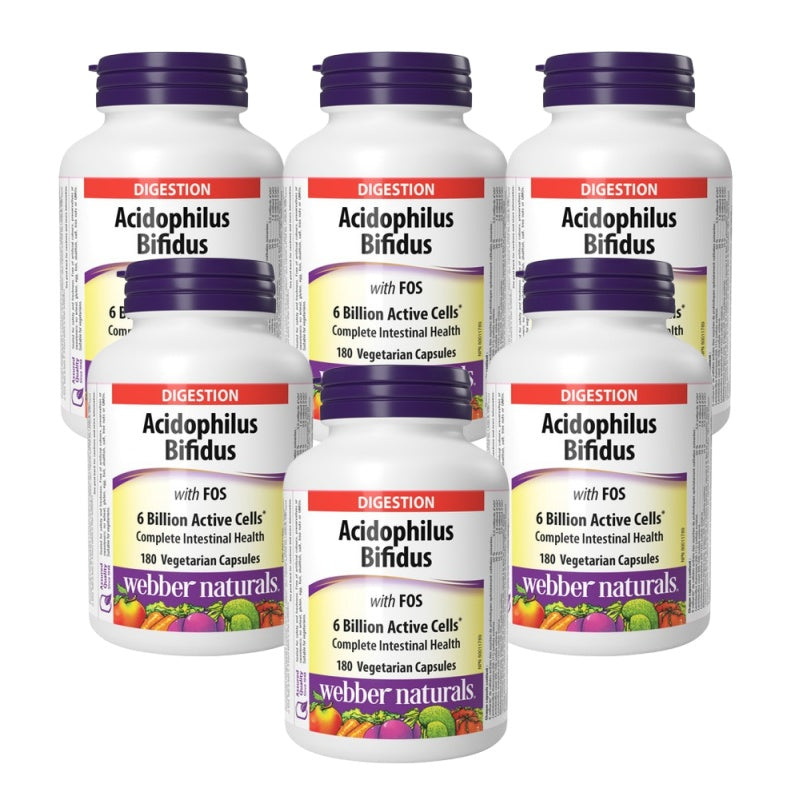 [優惠組合] 6瓶x Webber Naturals 嗜酸乳杆菌，含双歧杆菌和果寡糖，180 粒