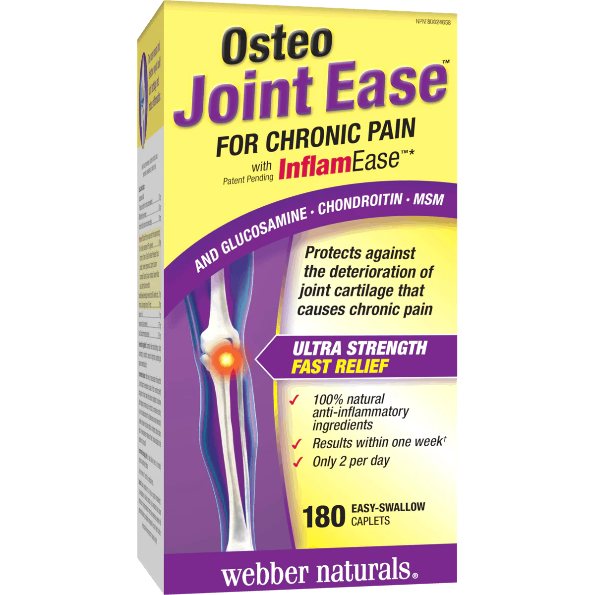 Box of Osteo Joint Ease for chronic pain with InflamEase by Webber Naturals on a white background buy online at natvd.com