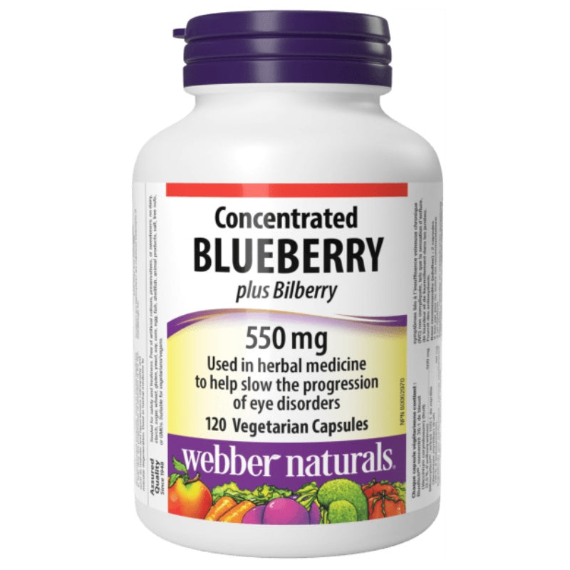 2x Webber Naturals Concentrated Blueberry Plus with Bilberry 500 mg/50 mg， 120 Vegetarian Capsules Bundle
