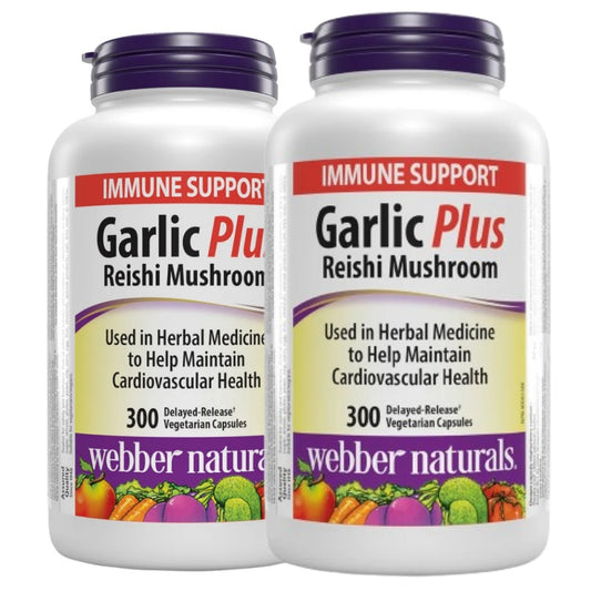 【优惠组合】2瓶x Webber Naturals 大蒜加灵芝提取物胶囊，300粒延时释放素食胶囊