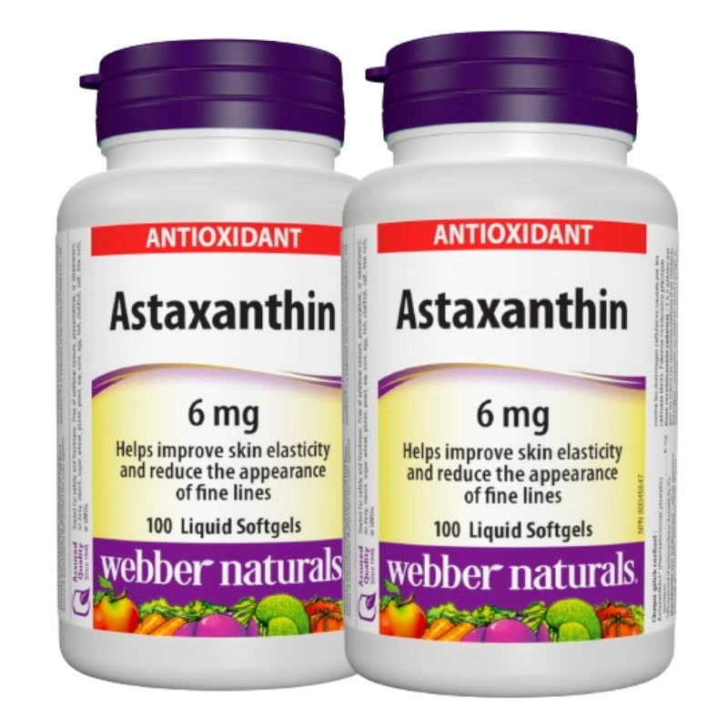 2x Webber Naturals Astaxanthin 6 mg, 100 Liquid Softgels Bundle