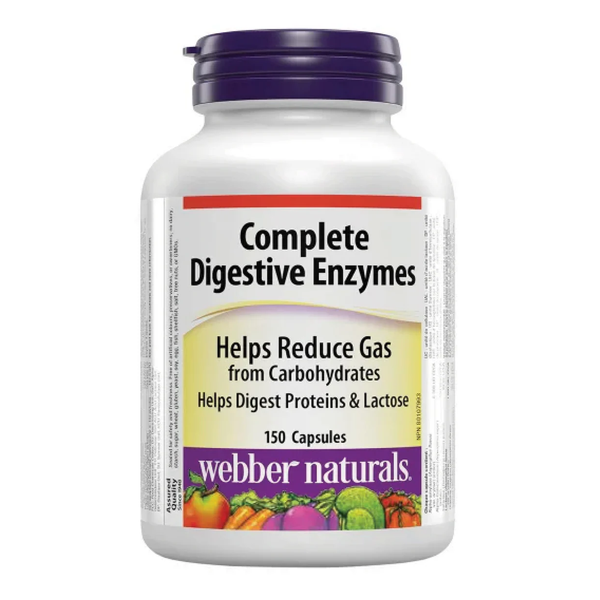 Bottle of Webber Naturals Complete Digestive Enzymes on a white background