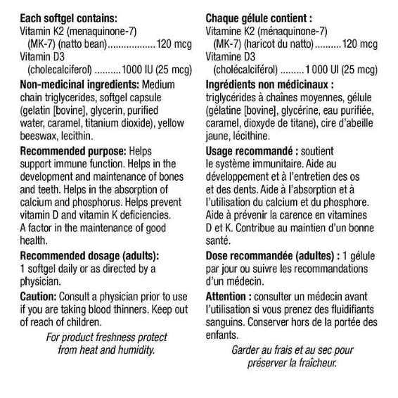 Webber Naturals 生物活性維生素 K2+D3 120 微克鱷1000 IU - 220 粒軟膠囊