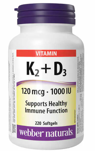 Webber Naturals 生物活性維生素 K2+D3 120 微克鱷1000 IU - 220 粒軟膠囊