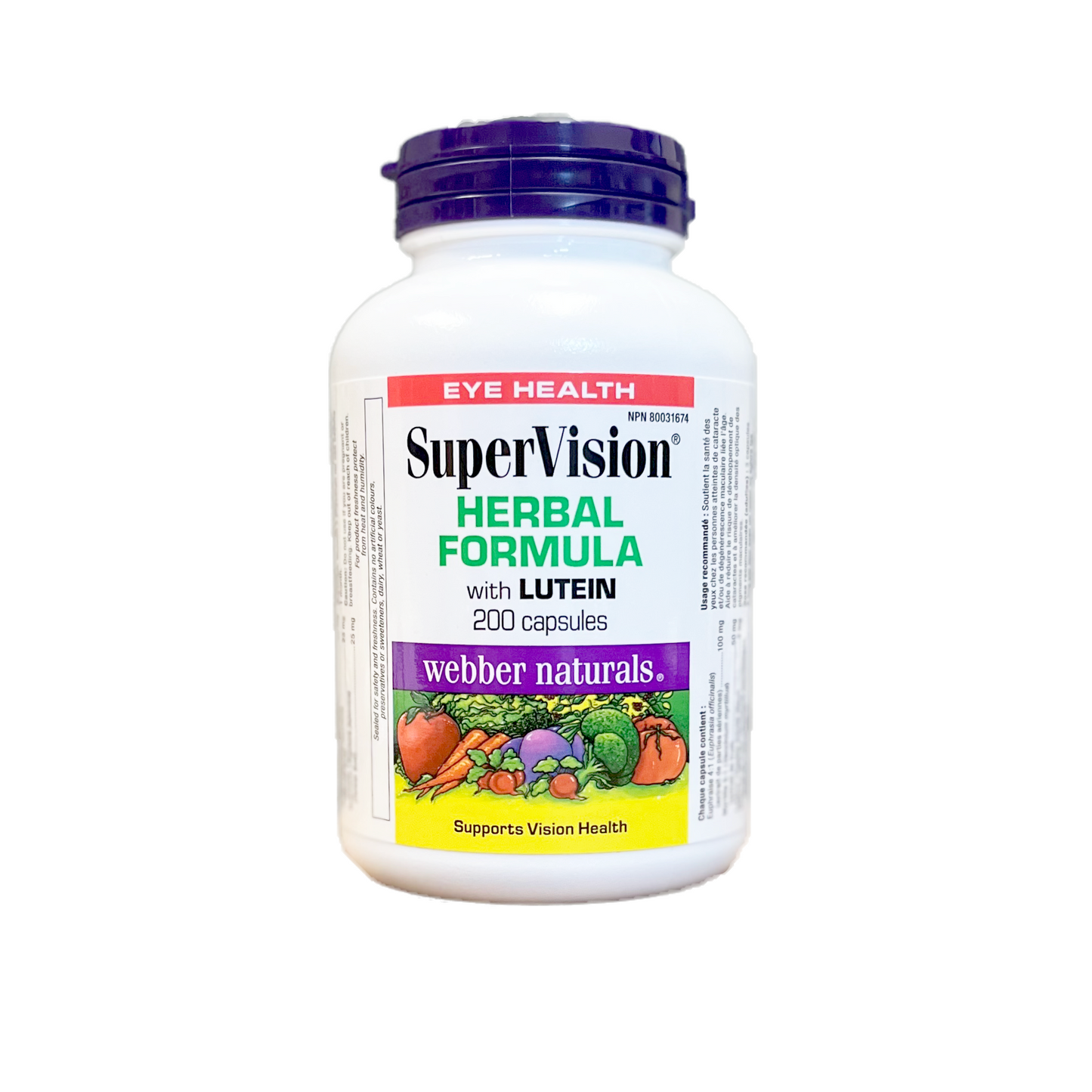 Webber Naturals Supervision Herbal Formula with Lutein supplement bottle on a white background 200 capsules available online at natvd.com trusted disributor