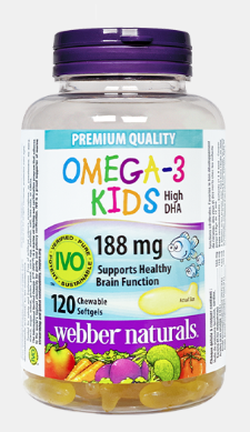 Webber Naturals Children's Omega-3, 188 mg（High DHA), 120 softgels